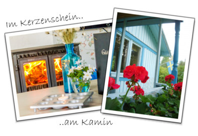 Unser Sommerhaus in Südschweden mit Kamin im Kerzenschein.
